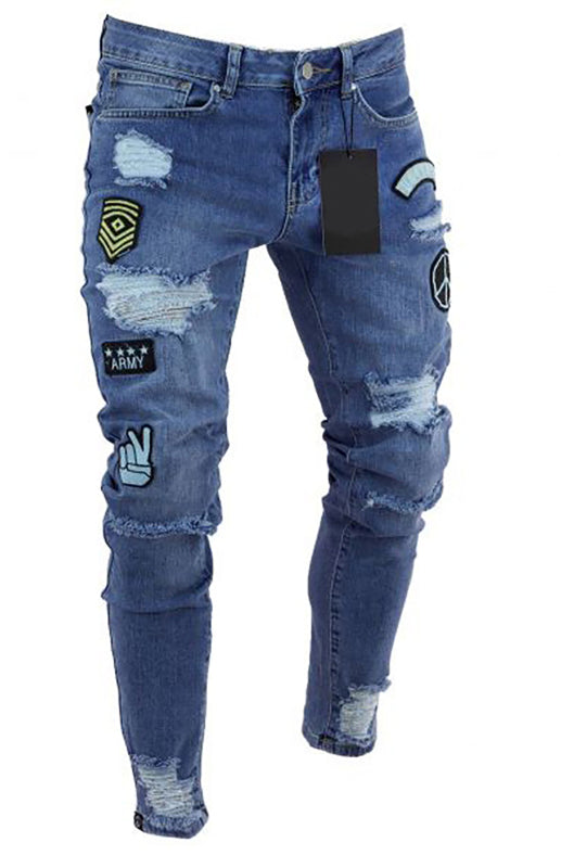 Men's Distressed Patchwork Denim Jeans