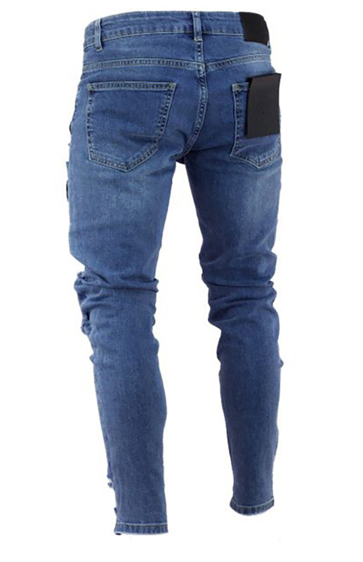 Men's Distressed Patchwork Denim Jeans