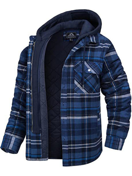 Mens Padded Plaid Hooded Jacket