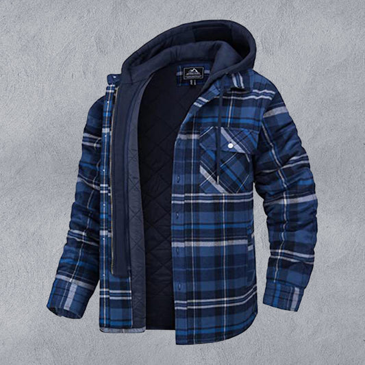 Mens Padded Plaid Hooded Jacket