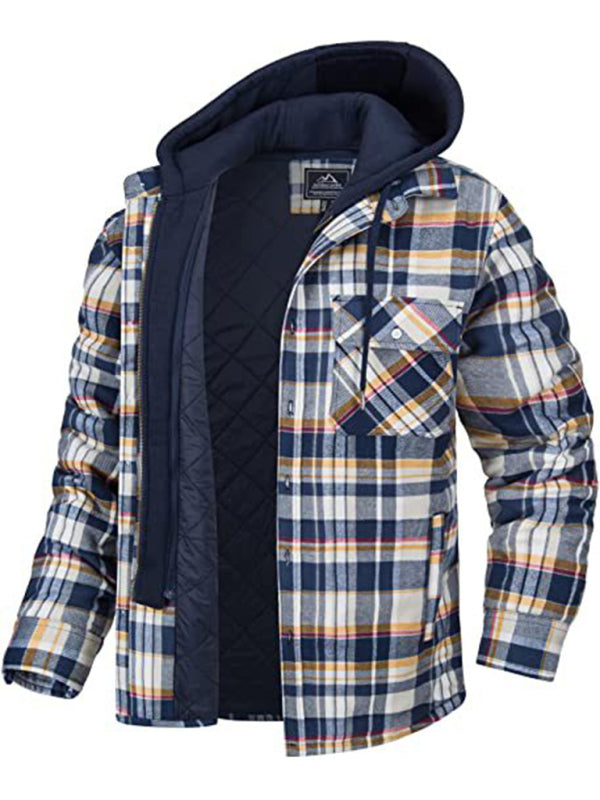 Mens Padded Plaid Hooded Jacket