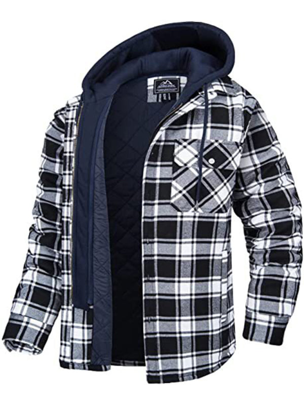 Mens Padded Plaid Hooded Jacket