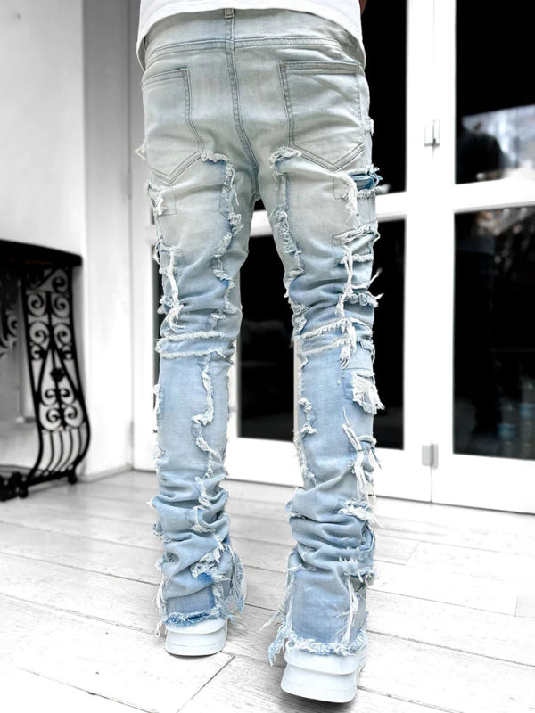 Men's Straight Patch Denim Pants