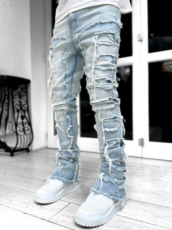 Men's Straight Patch Denim Pants