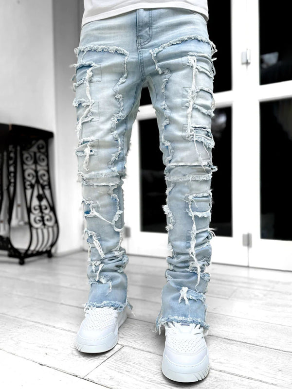 Men's Straight Patch Denim Pants